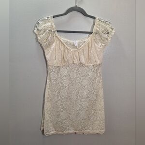 Ivory Lace See Through Slip Dress Babydoll Sleepwear Sexy Lingerie Size Small